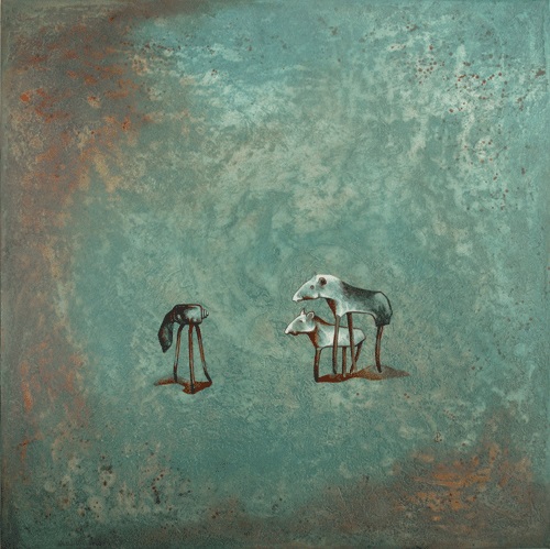 Pablo Caviedes, Na tych samych falach, akryl na płótnie, 122×122 cm, 2013