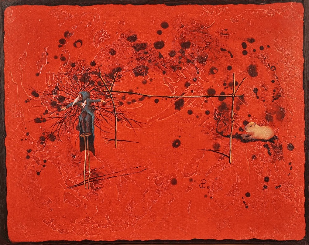 Pablo Caviedes, Lecąc wzwyż, akryl na płótnie, 41×51 cm, 2013