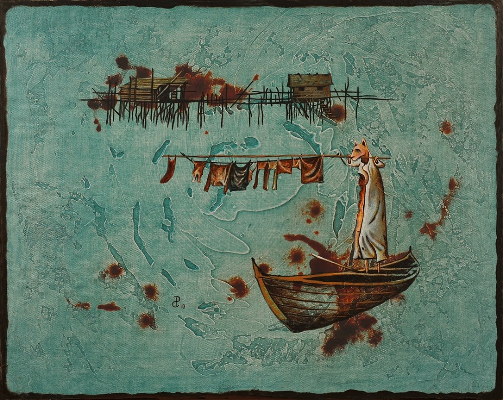 Pablo Caviedes, Łowca śmieci, akryl na płótnie, 41×51 cm, 2013