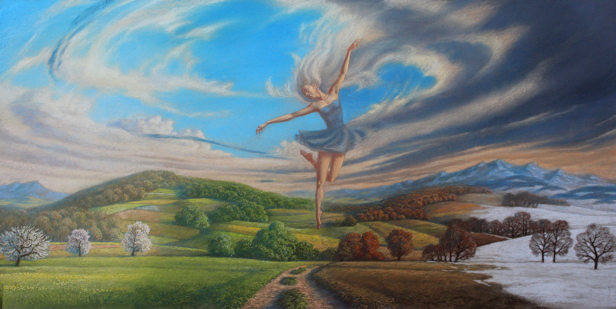 „Dance of the seasons”, 2017, pastel, 75 x 130 cm, niedostępny