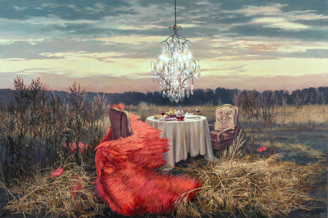 „Niedokończona kolacja – Jesień II”, olej na płótnie, 97 x 146 cm