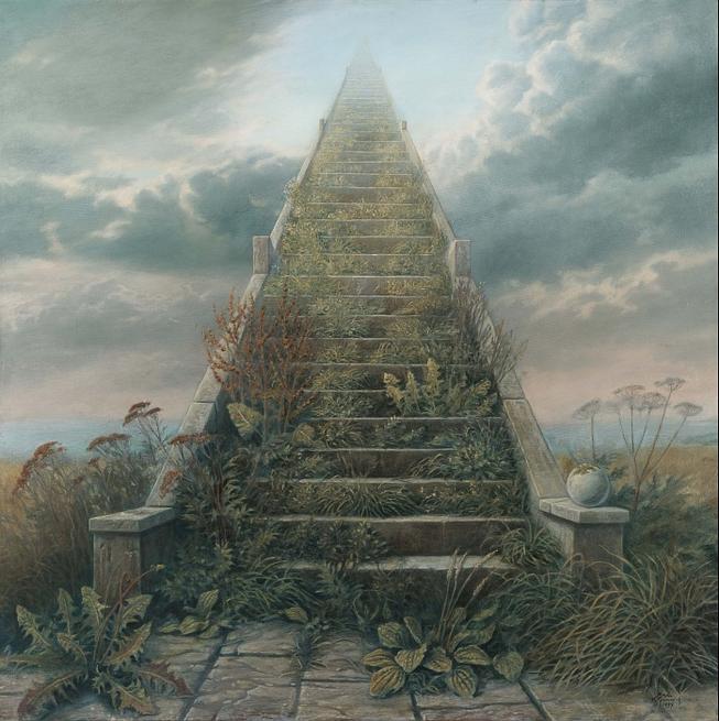 „Schody do nieba”, giclée, płótno, 95 x 95 cm, cena – 2 800 zł, oprawiony