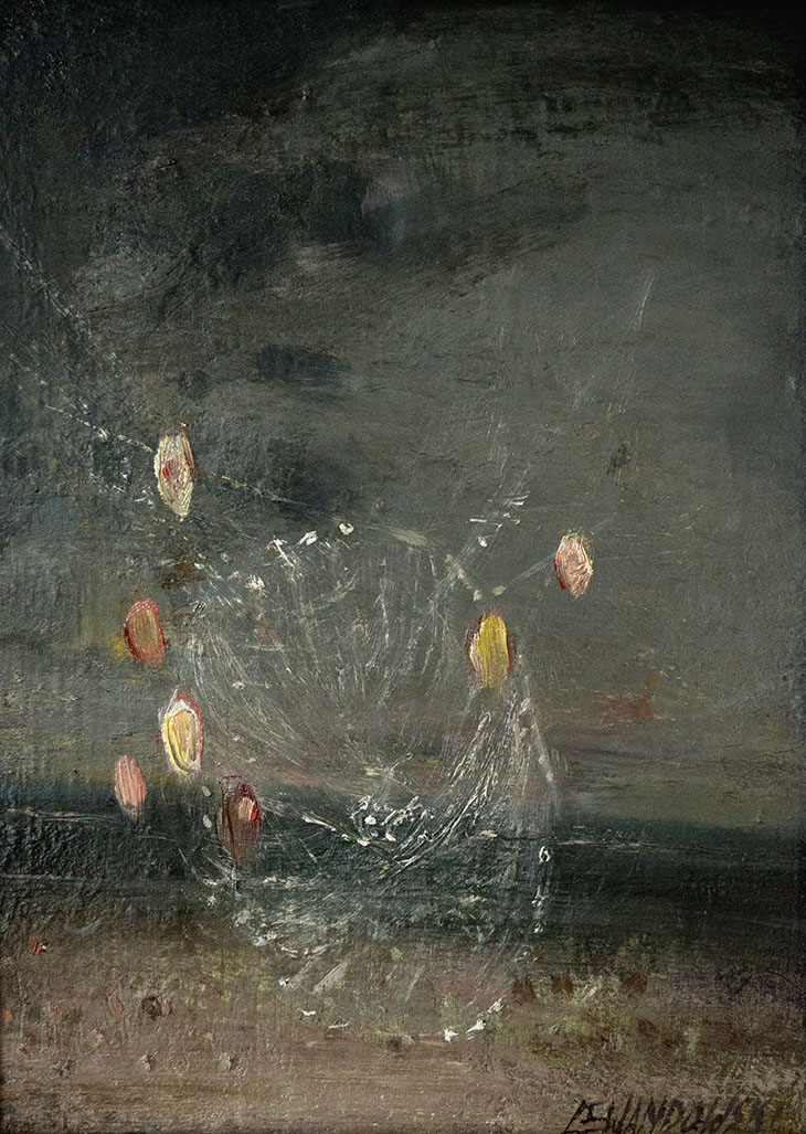 „Pajęczyna”, 2018, olej na płycie, 30 x 39 cm