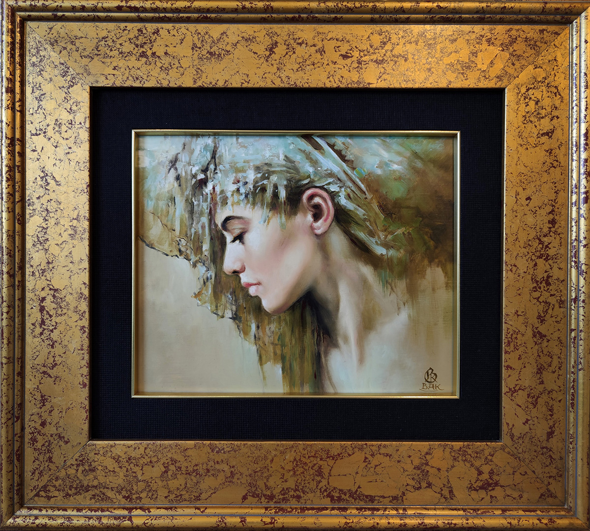 Karol Bąk, „Czułość” 30×25 cm, w ramie 53×48 cm, olej na płycie, cena 24000 zł