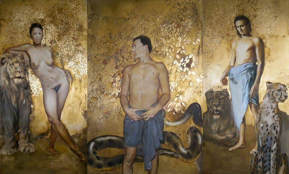 ,,Żory wiek” 120×200 cm, olej na płótnie, złocenie, 2017