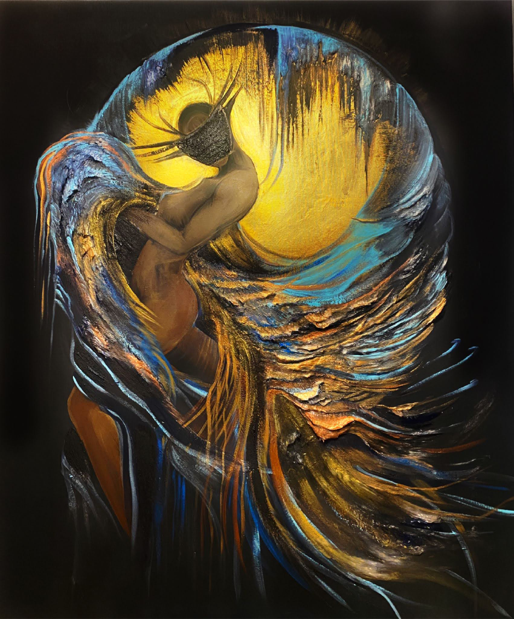 „Kochanica księżyca” akryl, olej na płótnie, 120×140 cm, niedostępny
